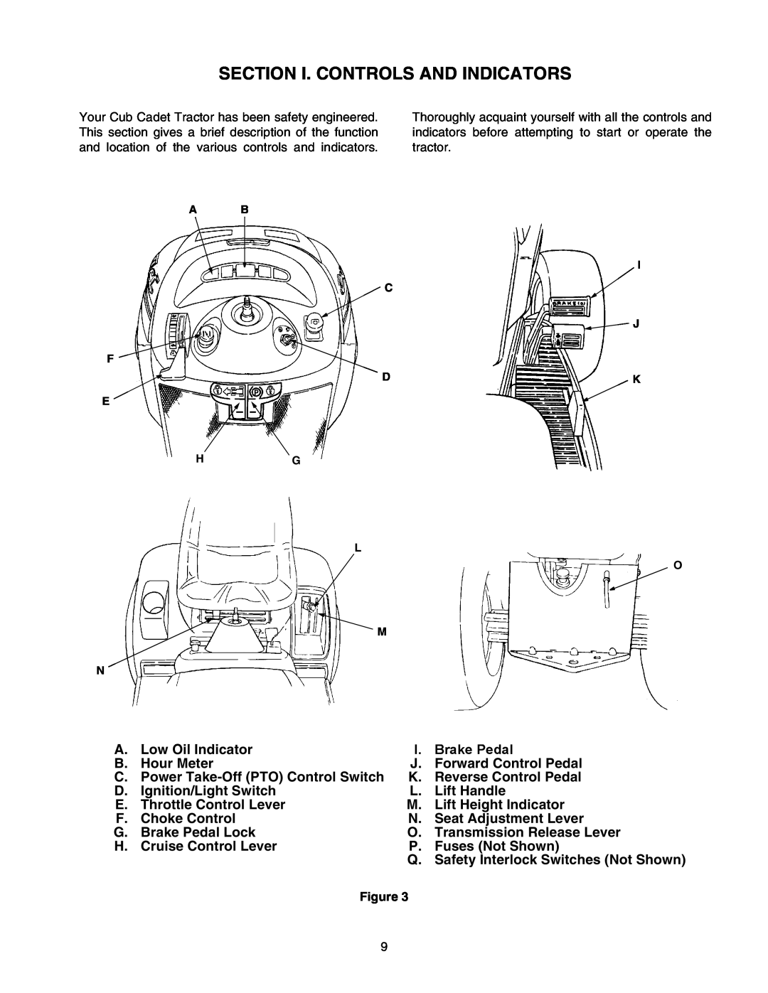 Cub Cadet 2176 manual Section I. Controls And Indicators, Brake Pedal 