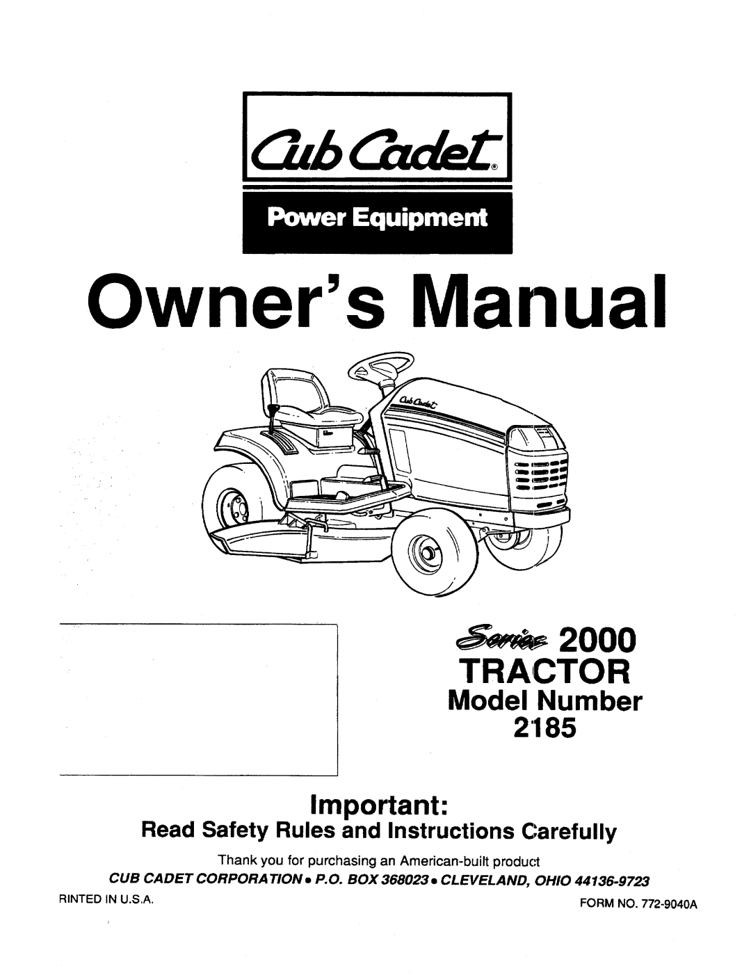Cub Cadet 2185 manual 