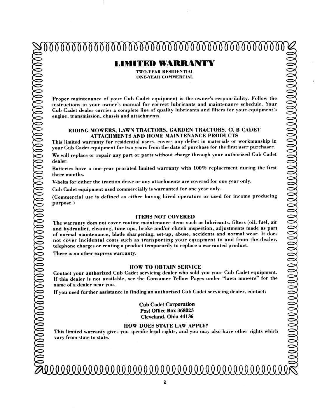 Cub Cadet 2185 manual 