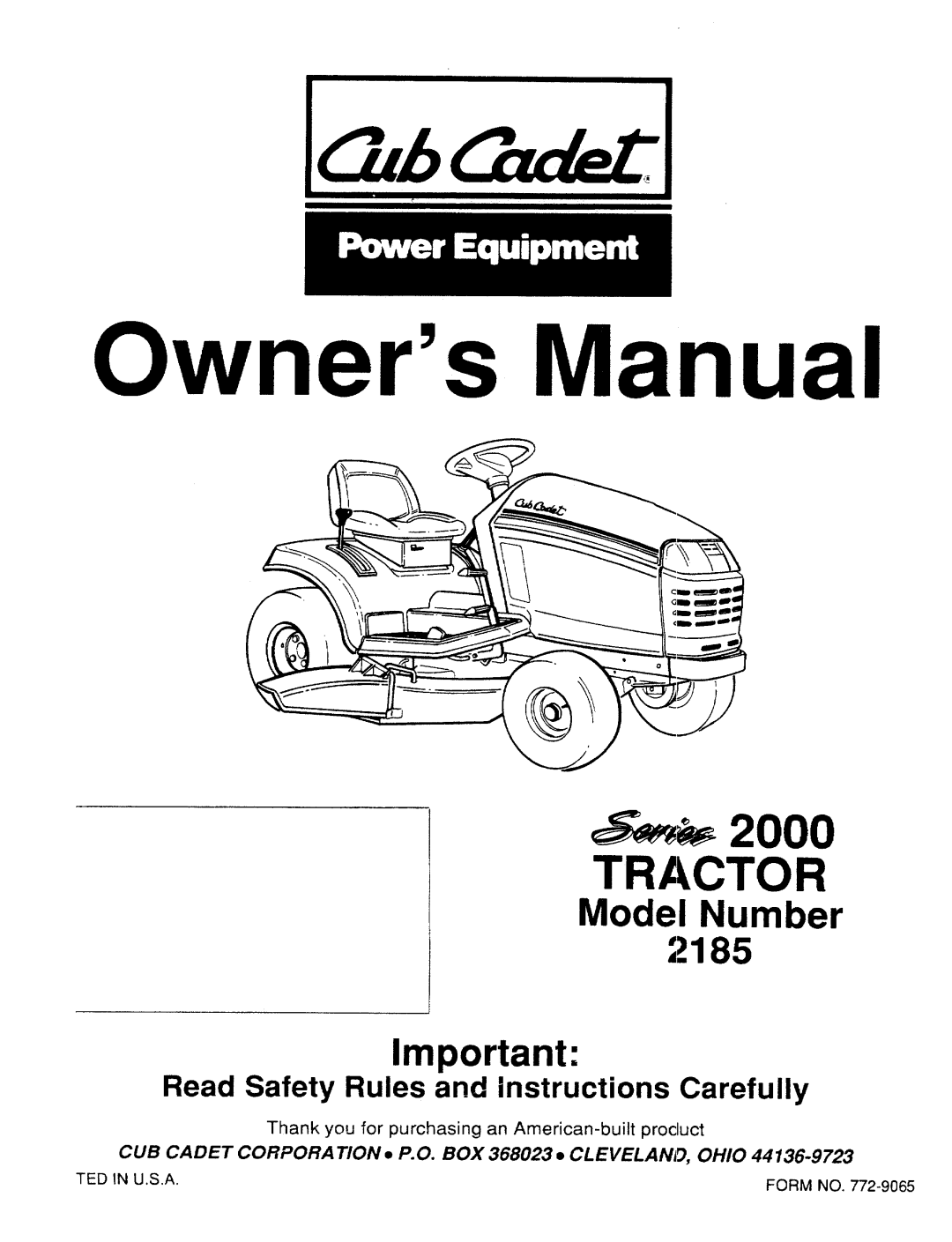 Cub Cadet 2186 manual 