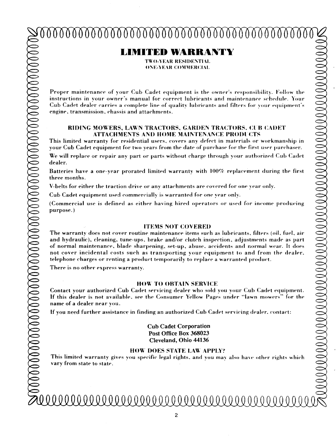 Cub Cadet 2186 manual 