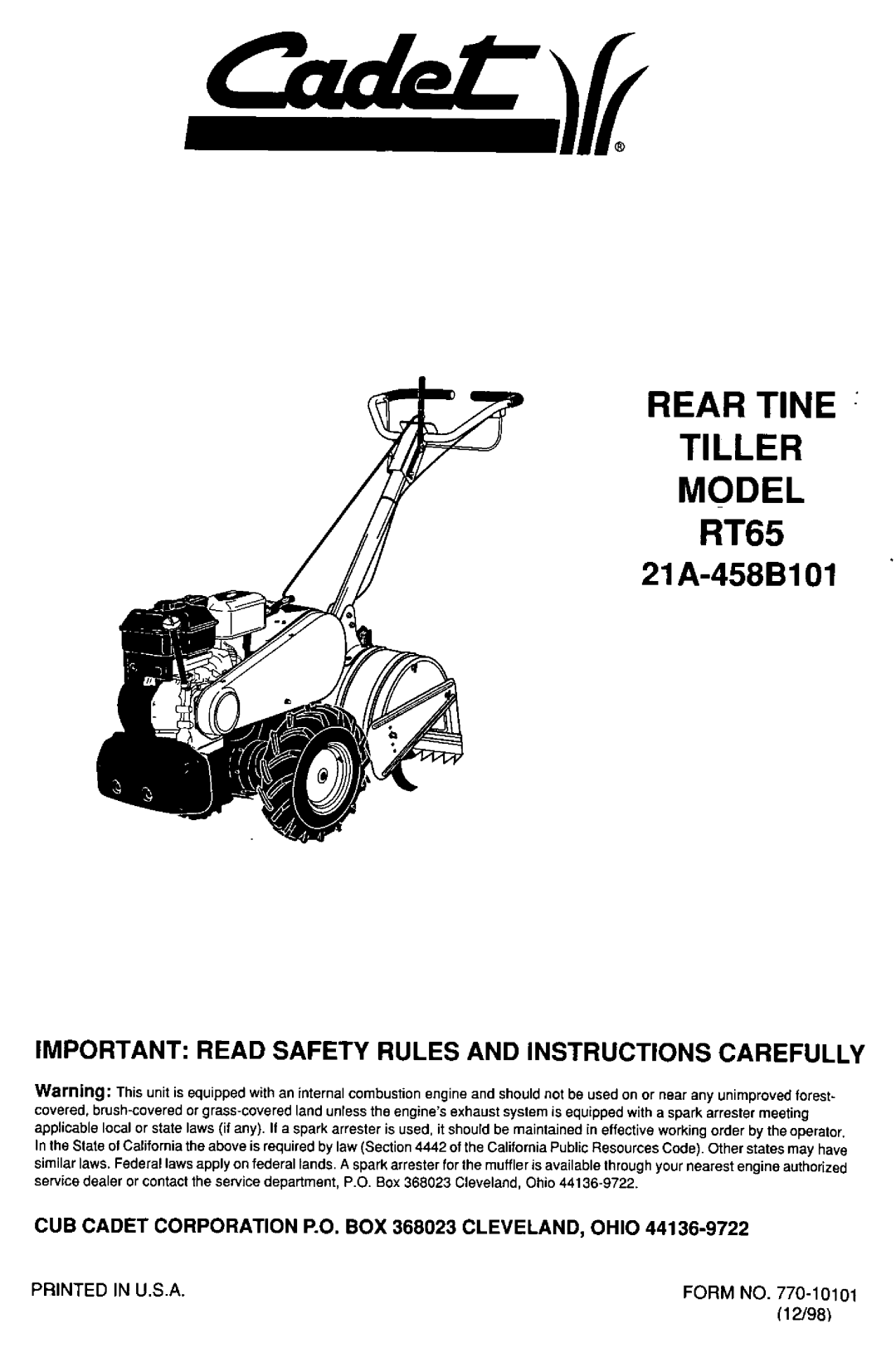 Cub Cadet 21A-458B101 manual 