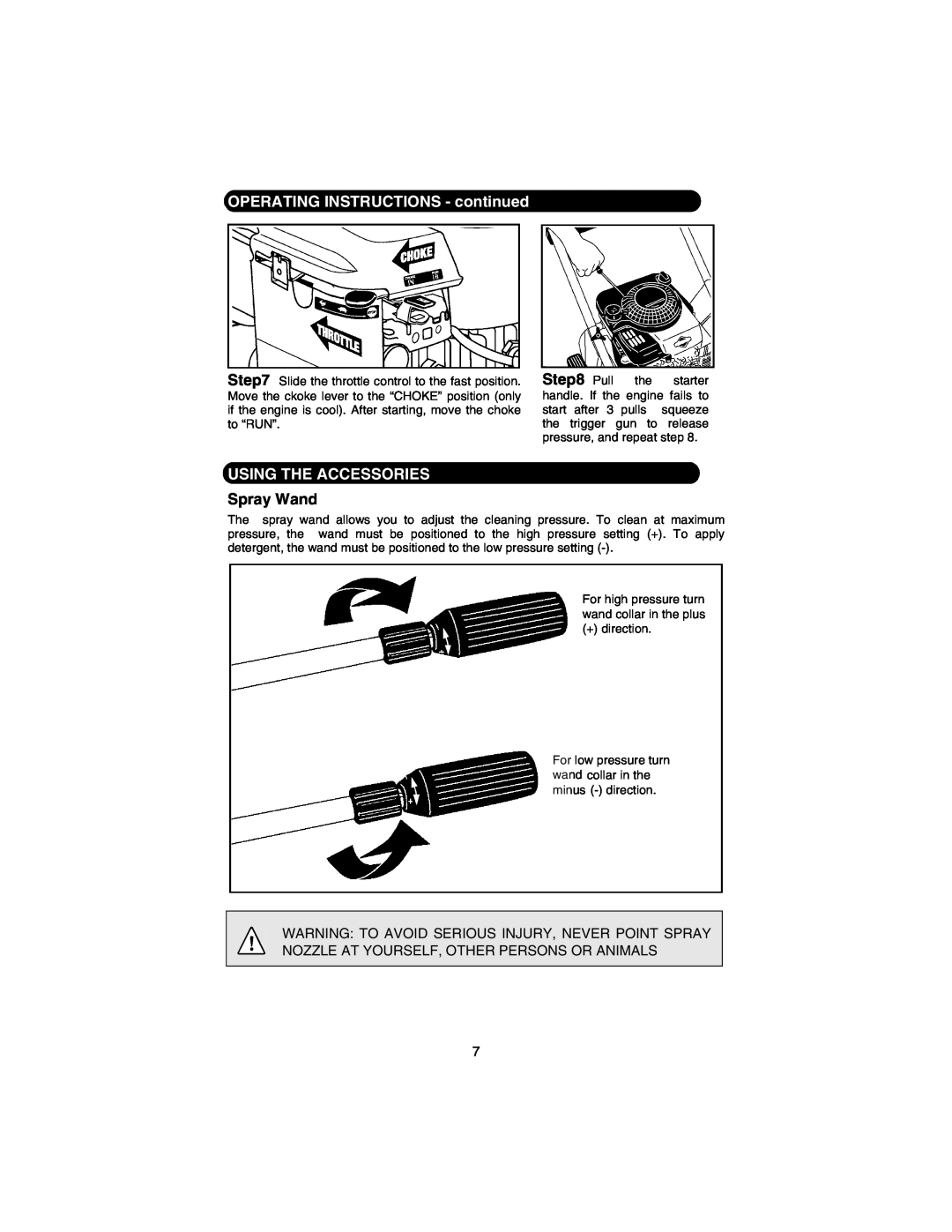 Cub Cadet 2200H manual OPERATING INSTRUCTIONS - continued, Using The Accessories, Spray Wand 