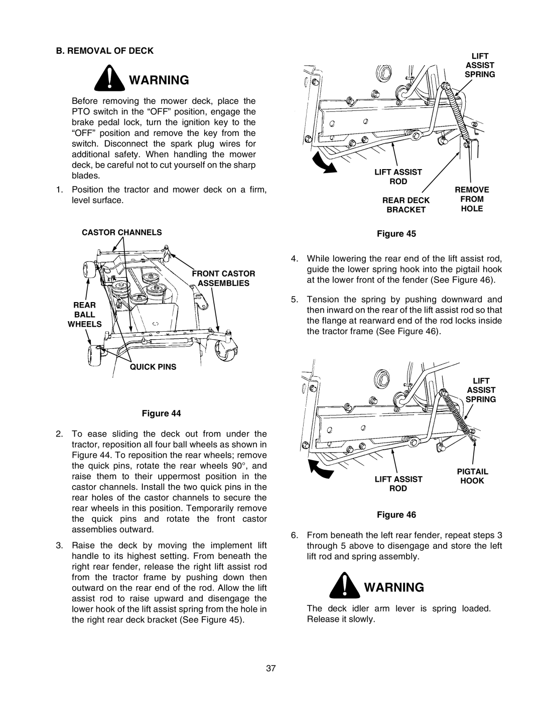 Cub Cadet 2206 manual Removal of Deck 