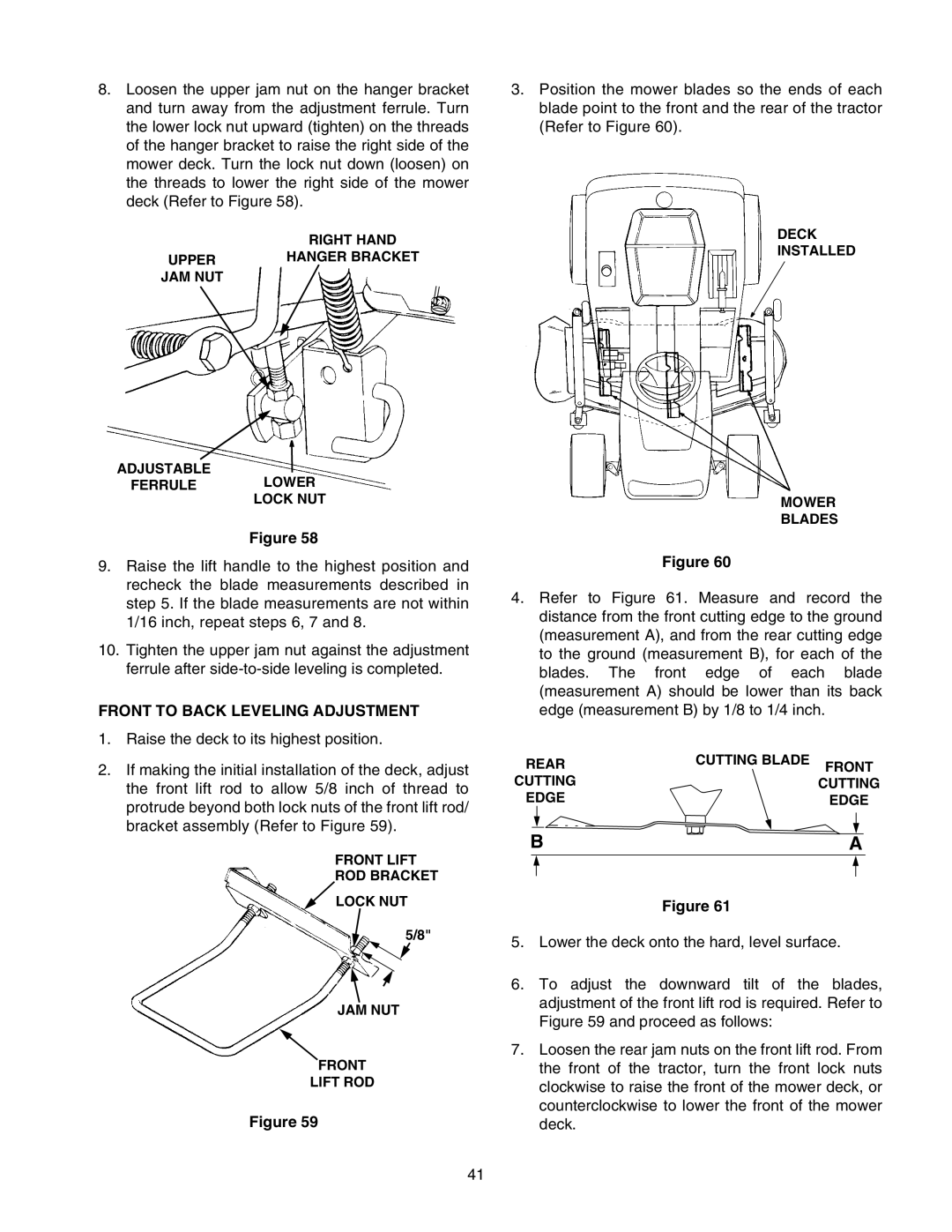 Cub Cadet 2206 manual Front to Back Leveling Adjustment 