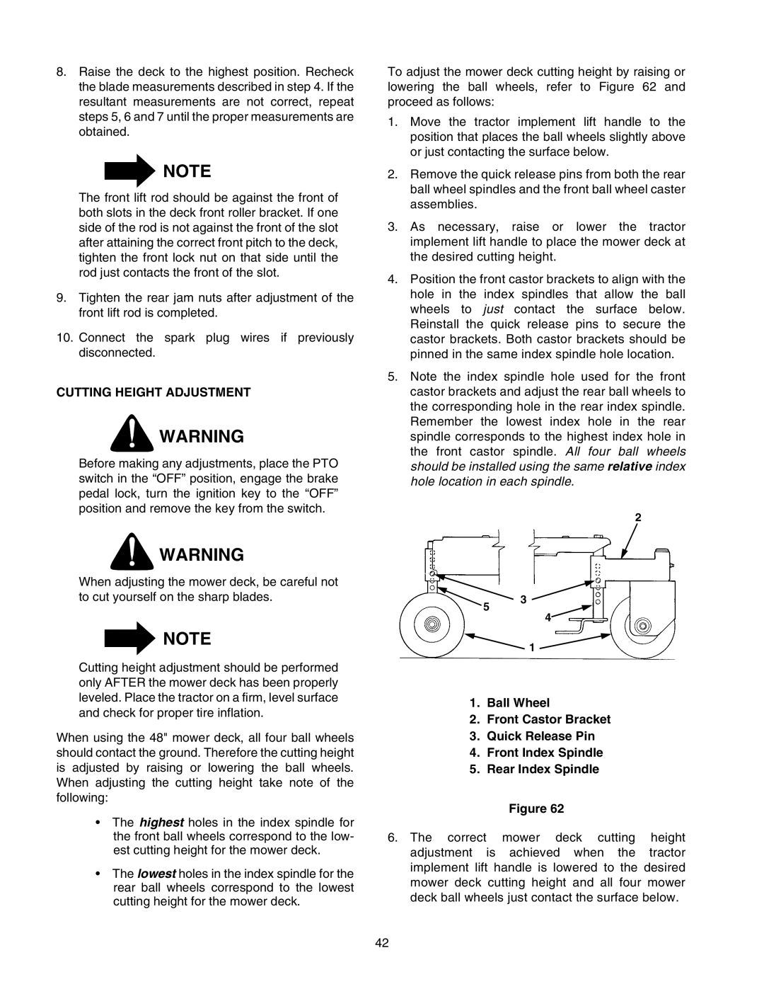 Cub Cadet 2206 manual Cutting Height Adjustment 