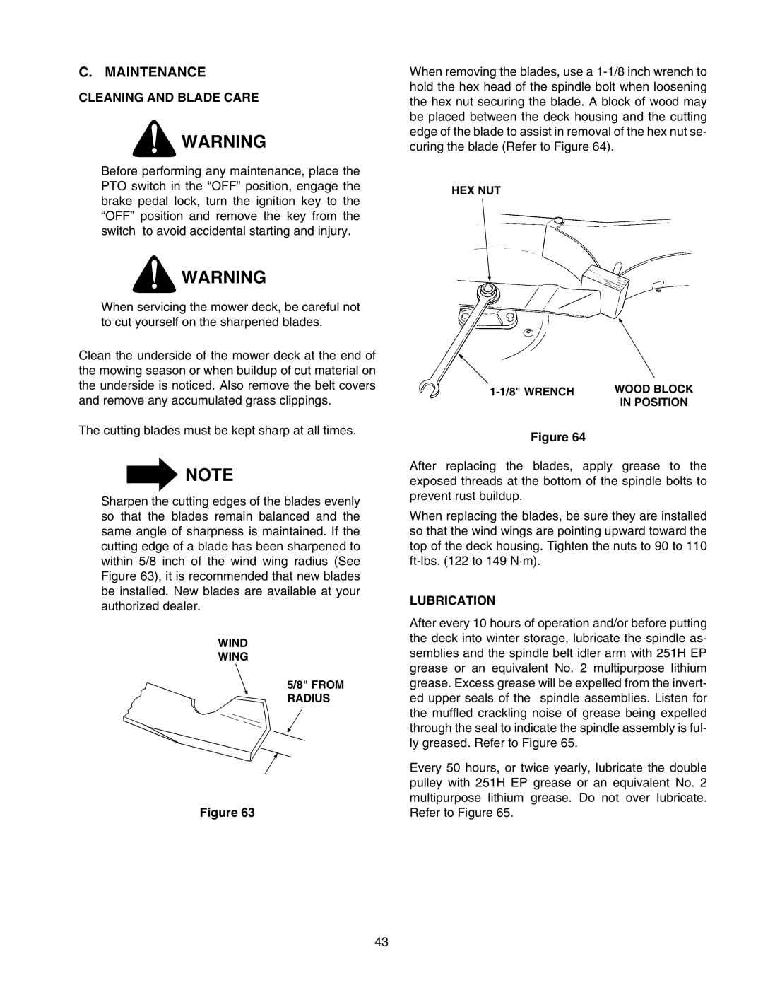 Cub Cadet 2206 manual Cleaning and Blade Care, Lubrication 