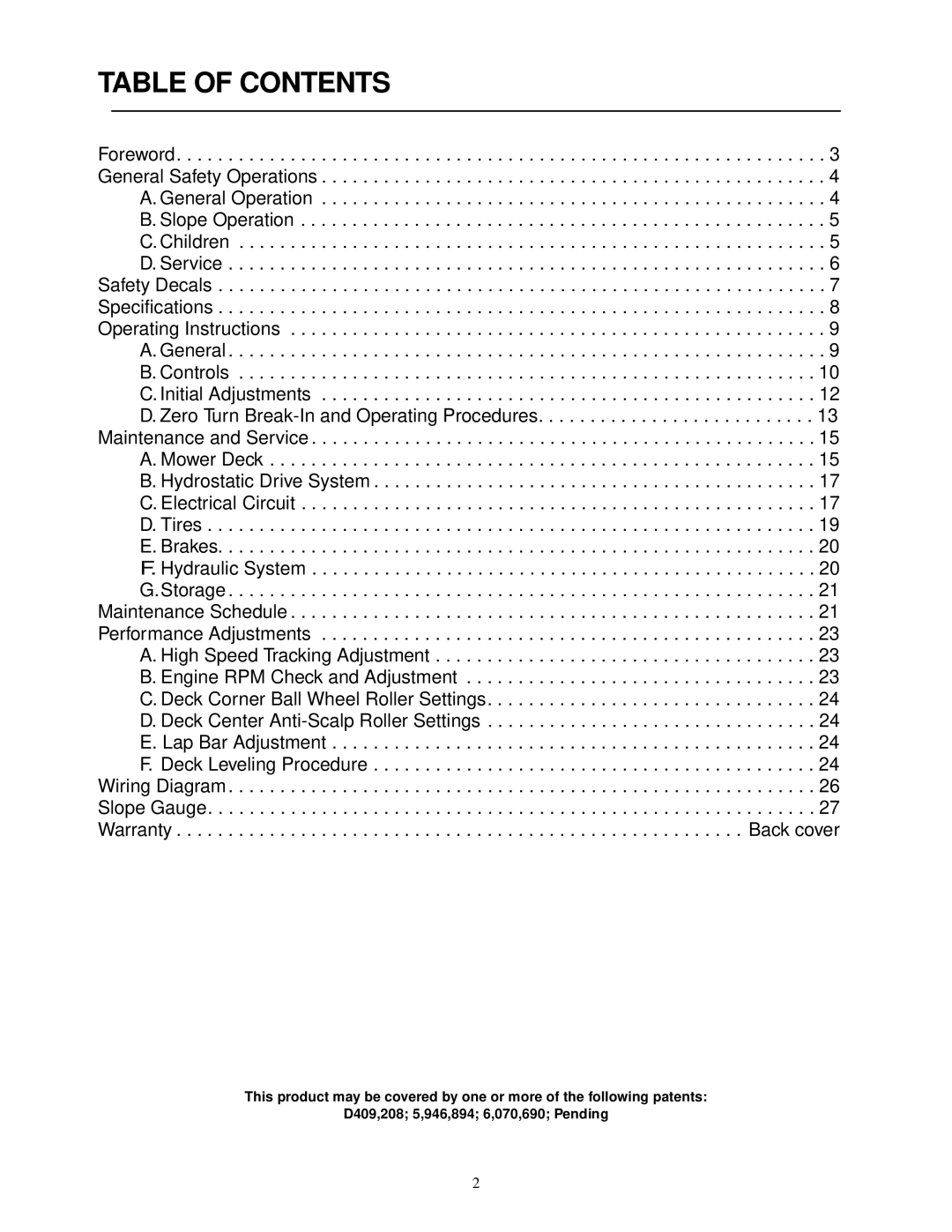 Cub Cadet 22HP Z-Force 48, 18.5HP Z-Force 42 service manual Table of Contents 