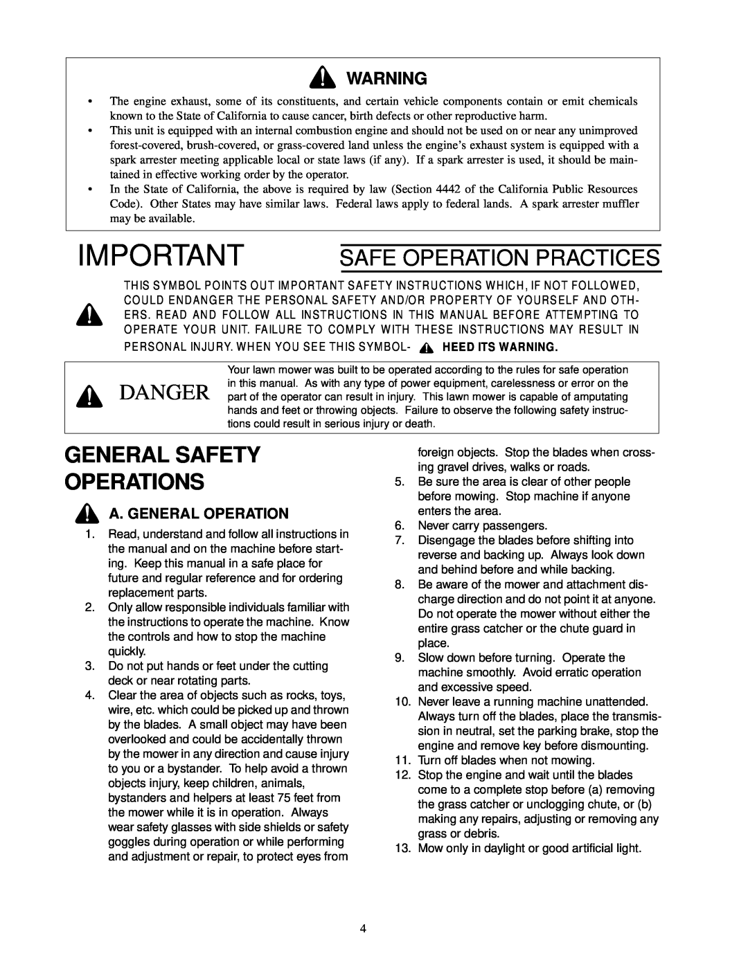 Cub Cadet 22HP Z-Force 48, 18.5HP Z-Force 42 service manual General Safety Operations, Safe Operation Practices 