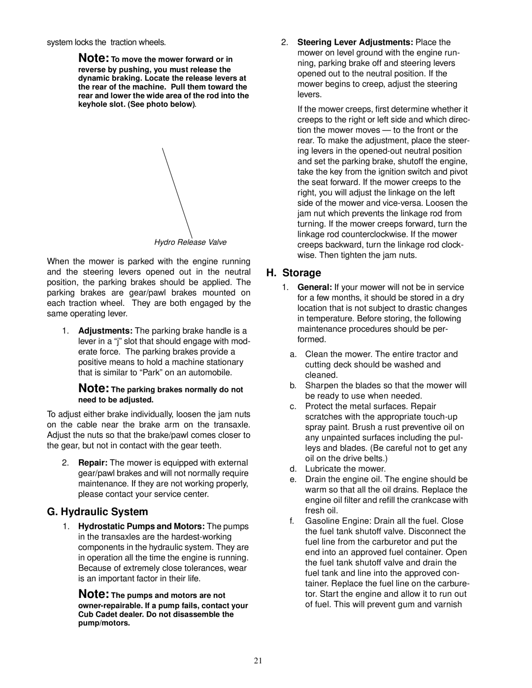 Cub Cadet 23HP Z-Force 50 service manual Hydraulic System, Storage 