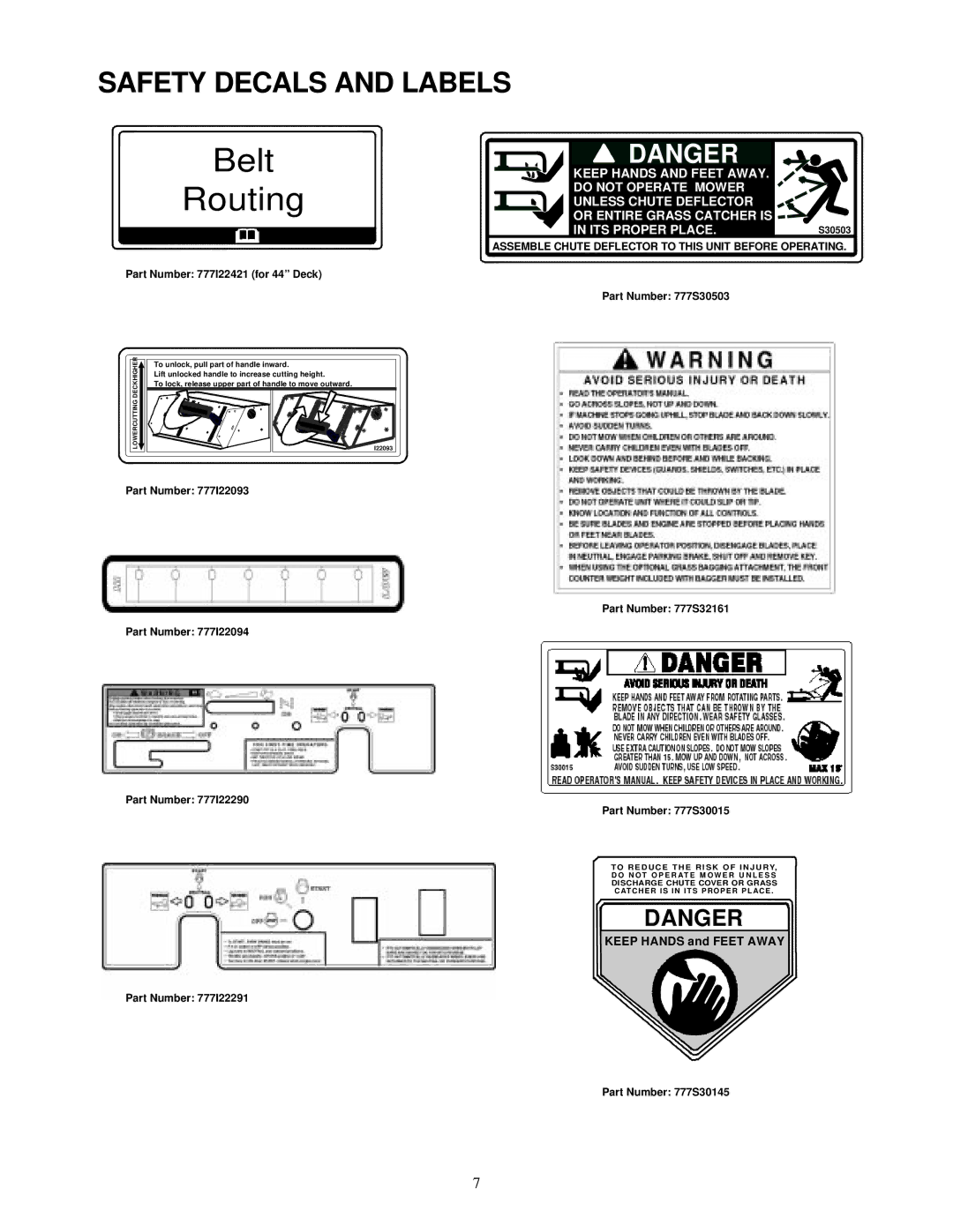 Cub Cadet 23HP Z-Force 50 service manual Routing, Safety Decals and Labels 