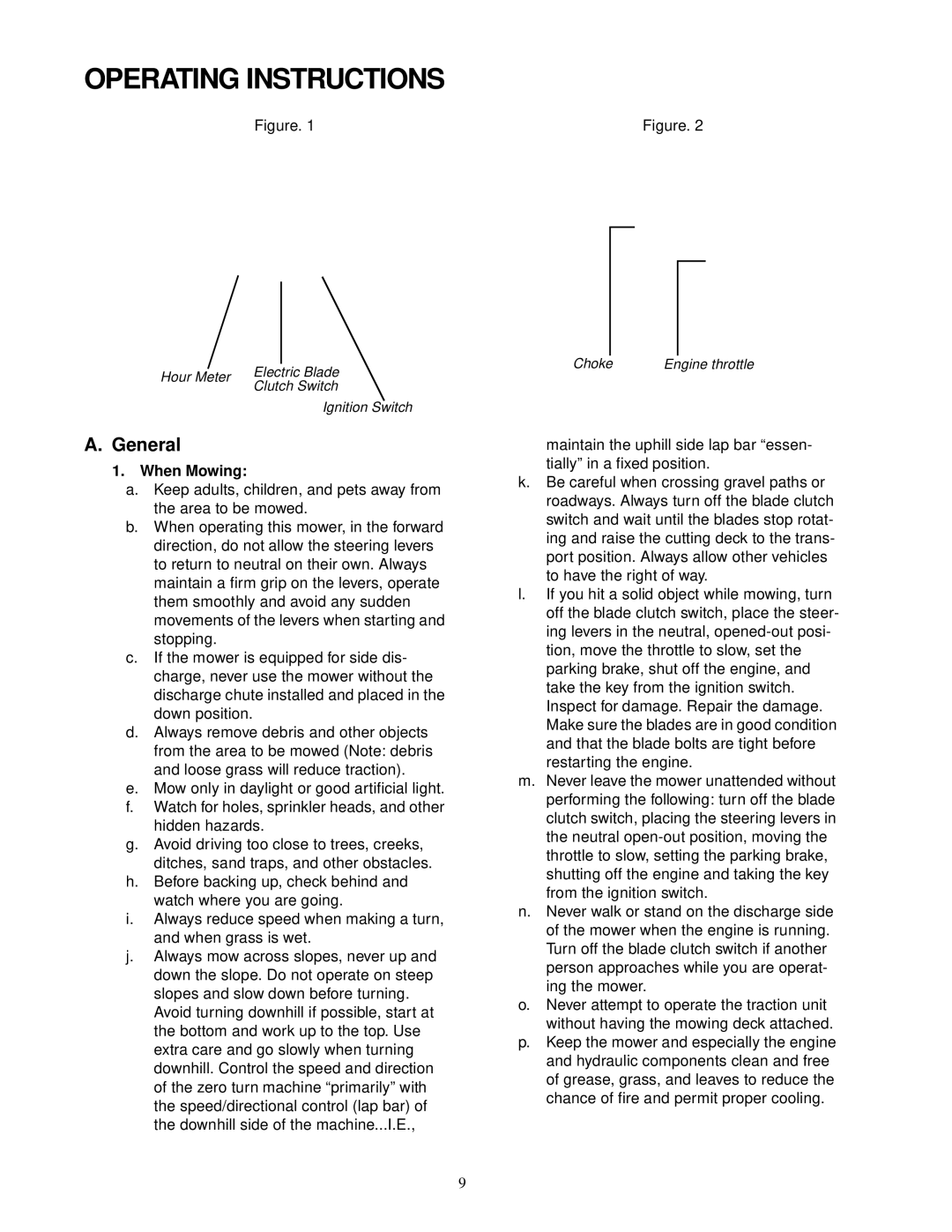 Cub Cadet 23HP Z-Force 50 service manual Operating Instructions, General, When Mowing 