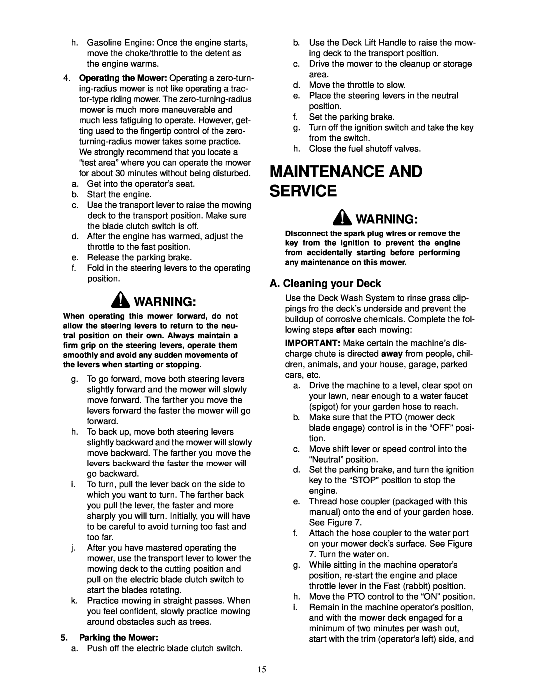Cub Cadet 23HP Z-Force 50 service manual Maintenance And Service, A. Cleaning your Deck 