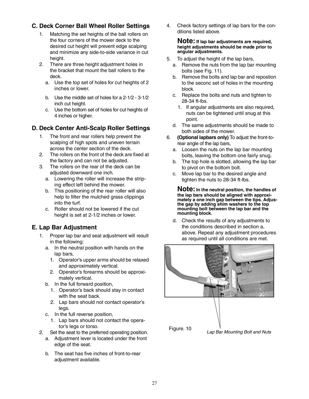 Cub Cadet 23HP Z-Force 60 service manual Deck Corner Ball Wheel Roller Settings, Deck Center Anti-Scalp Roller Settings 