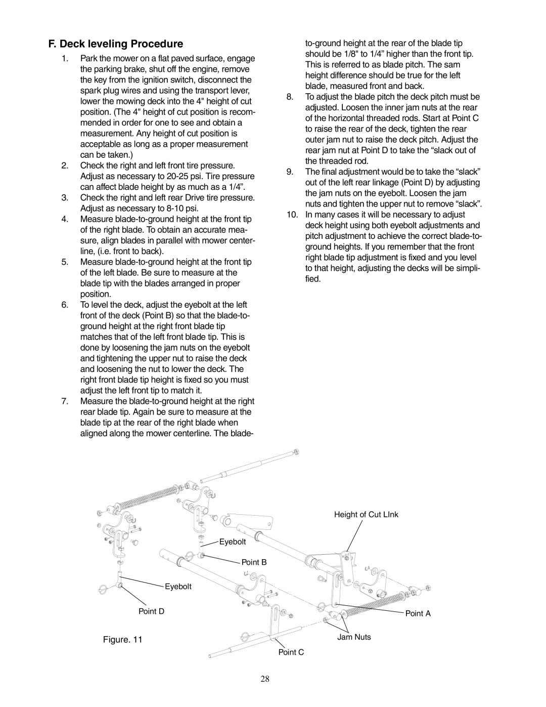 Cub Cadet 23HP Z-Force 60 service manual Deck leveling Procedure 