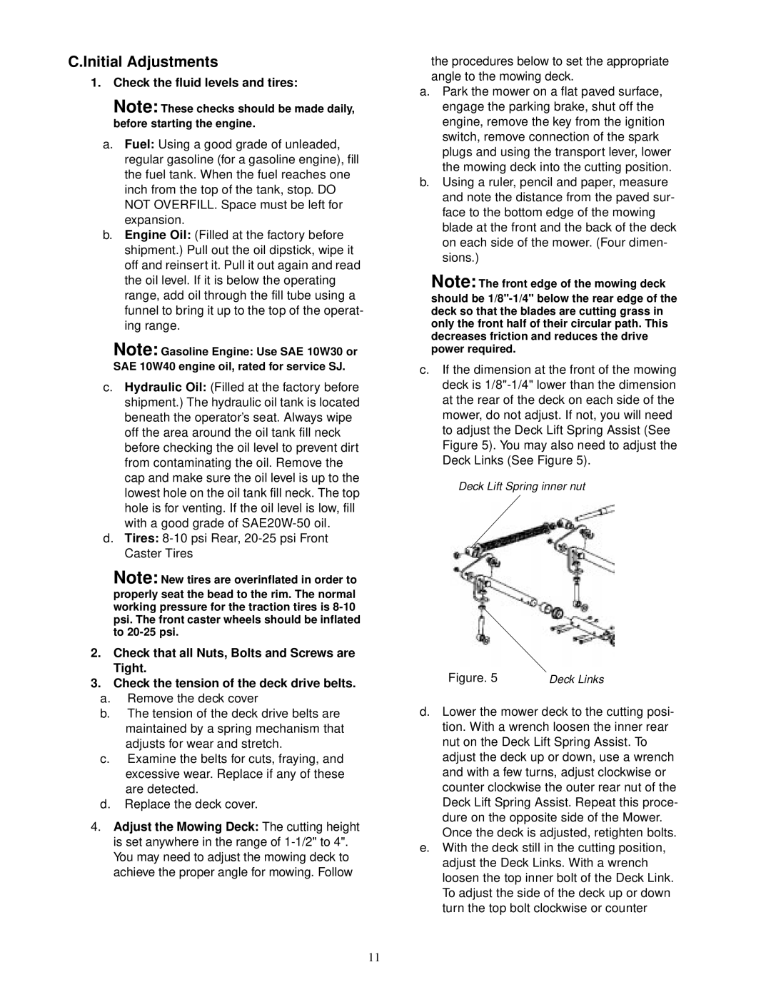 Cub Cadet 23HP service manual Initial Adjustments, Check the fluid levels and tires 