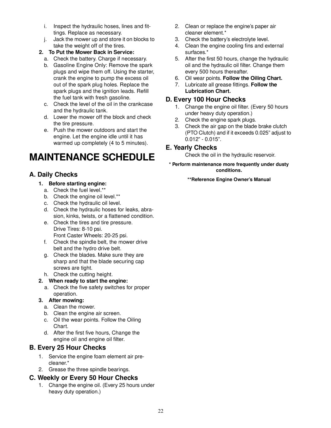 Cub Cadet 23HP service manual Maintenance Schedule 