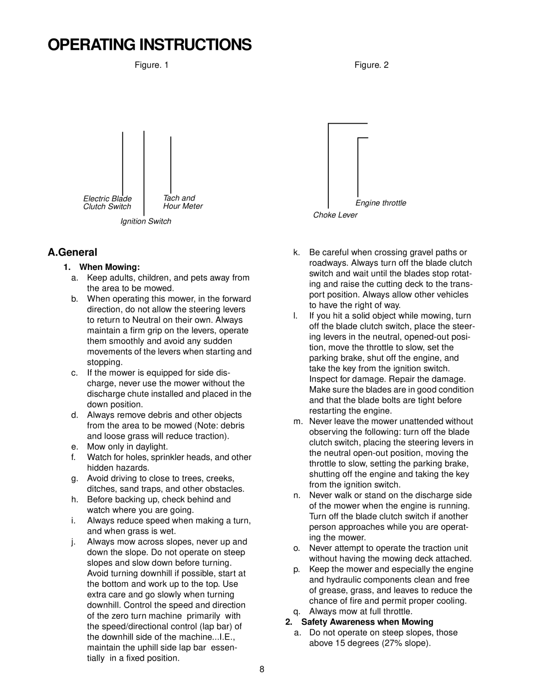 Cub Cadet 23HP service manual Operating Instructions, When Mowing, Safety Awareness when Mowing 