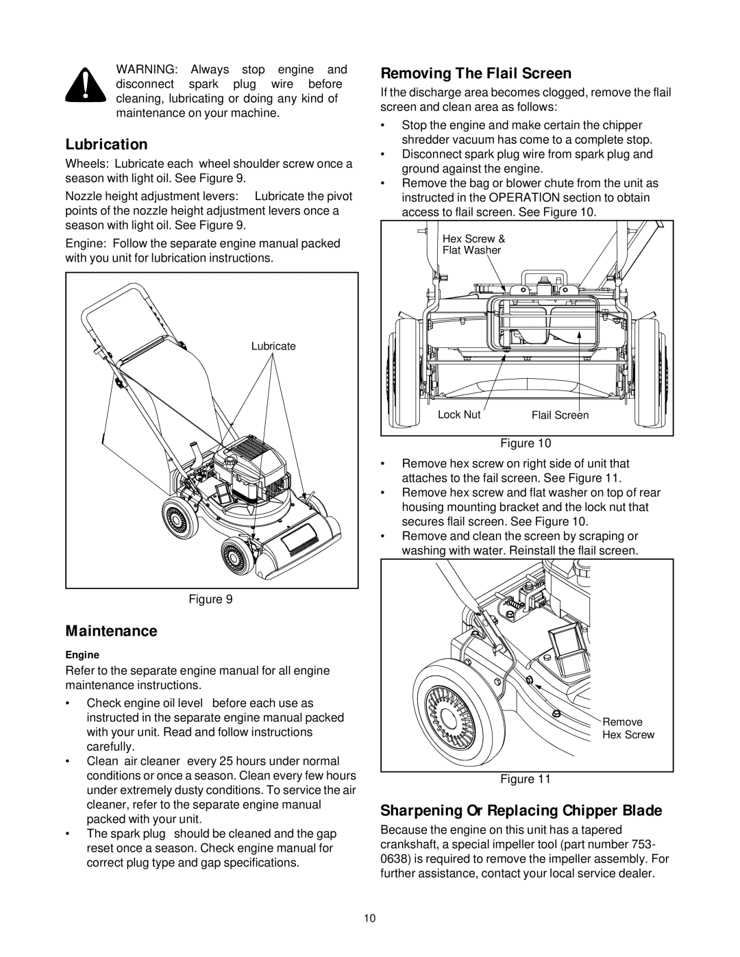 Cub Cadet 24A-030E100 manual Lubrication, Maintenance, Removing The Flail Screen 