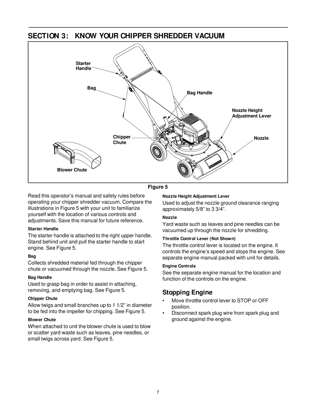 Cub Cadet 24A-030E100 manual Stopping Engine, Know Your Chipper Shredder Vacuum 