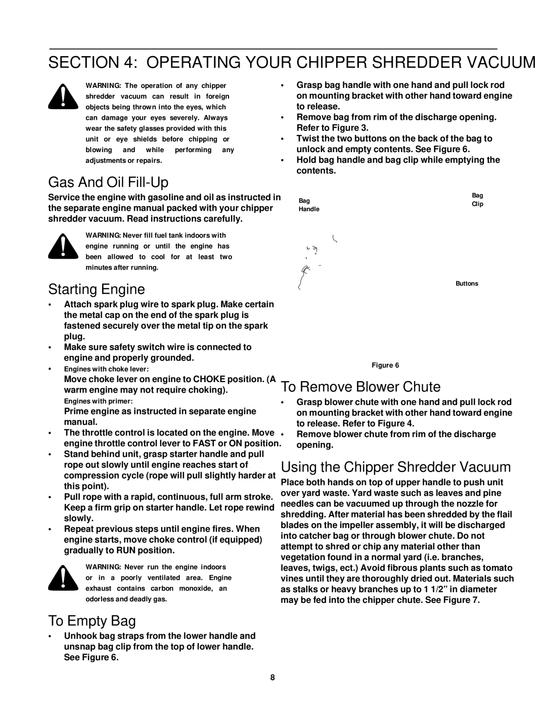 Cub Cadet 24A-030E100 manual Operating Your Chipper Shredder Vacuum 