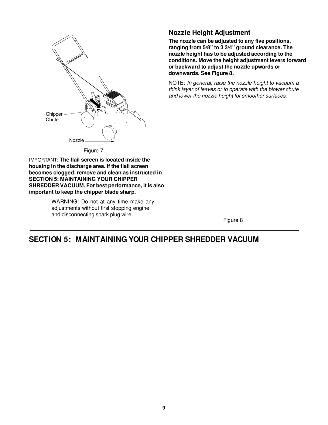 Cub Cadet 24A-030E100 manual Maintaining Your Chipper Shredder Vacuum, Nozzle Height Adjustment 