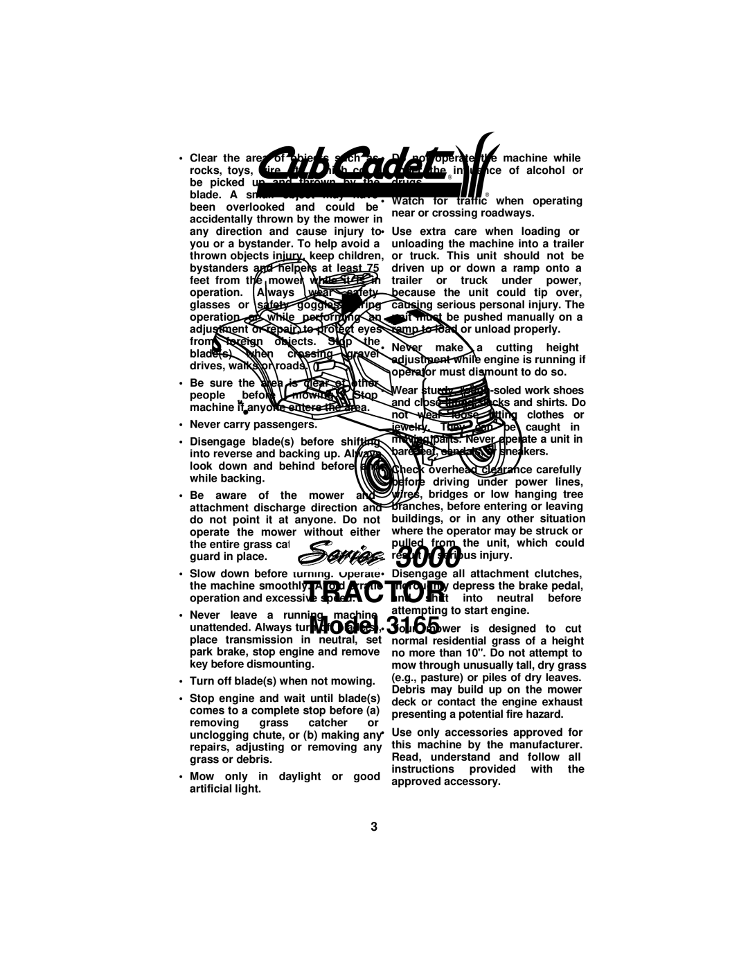 Cub Cadet 3165 manual 