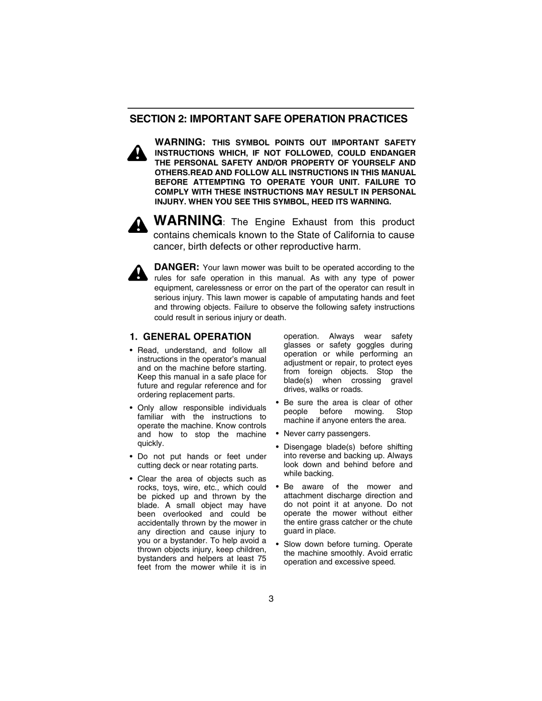 Cub Cadet 3184 manual Important Safe Operation Practices, General Operation 