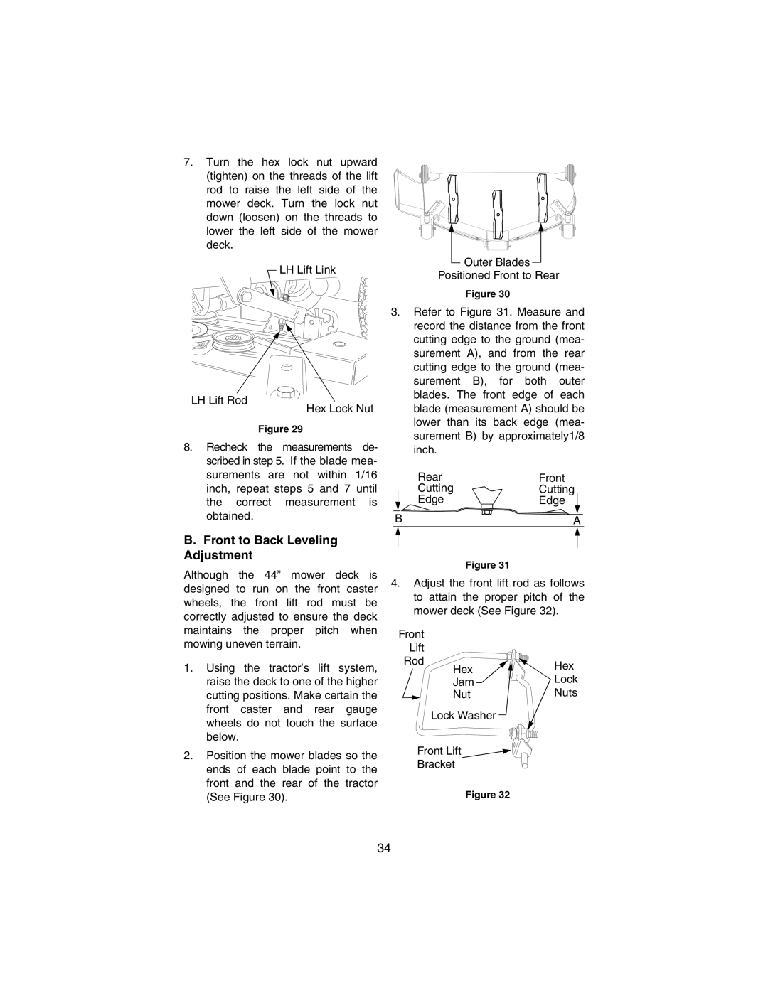 Cub Cadet 3184 manual Front to Back Leveling Adjustment 