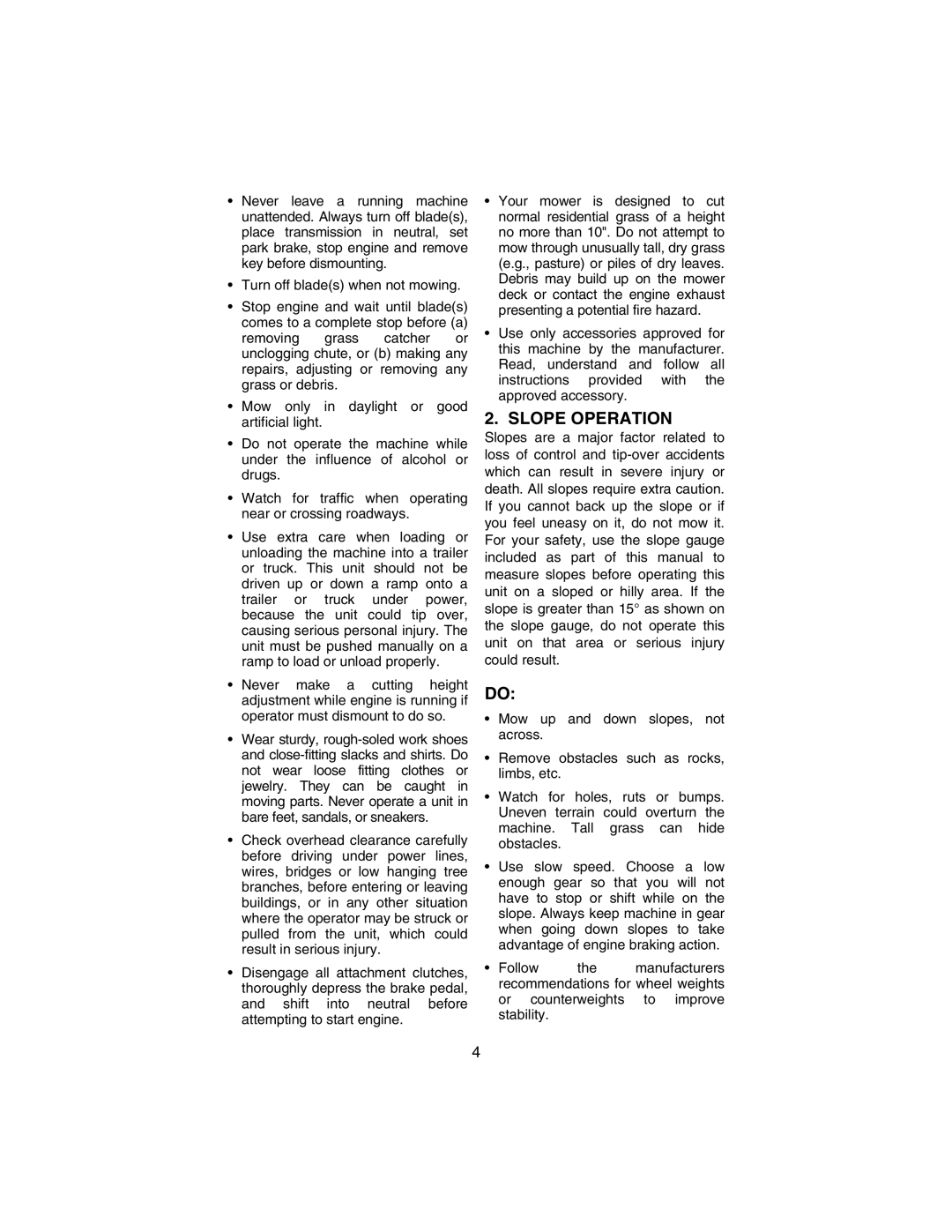 Cub Cadet 3184 manual Slope Operation 