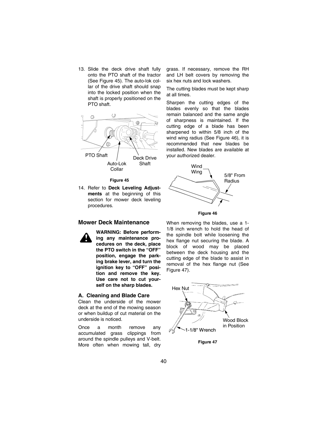 Cub Cadet 3184 manual Mower Deck Maintenance, Cleaning and Blade Care 