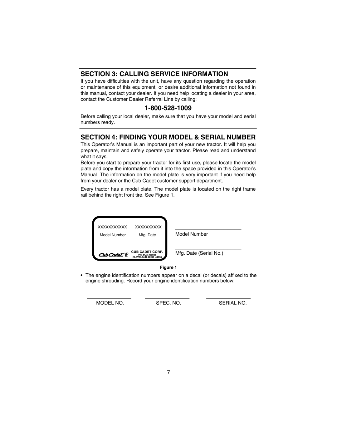 Cub Cadet 3184 manual Calling Service Information, Finding Your Model & Serial Number 