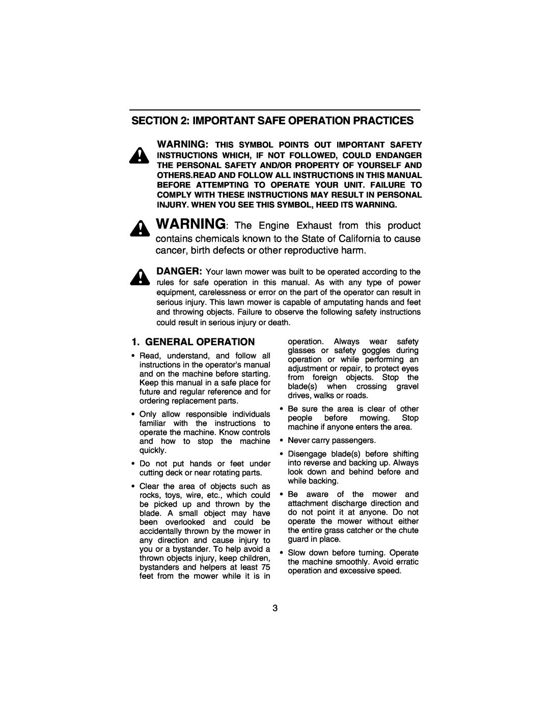 Cub Cadet 3184 manual Important Safe Operation Practices, General Operation 