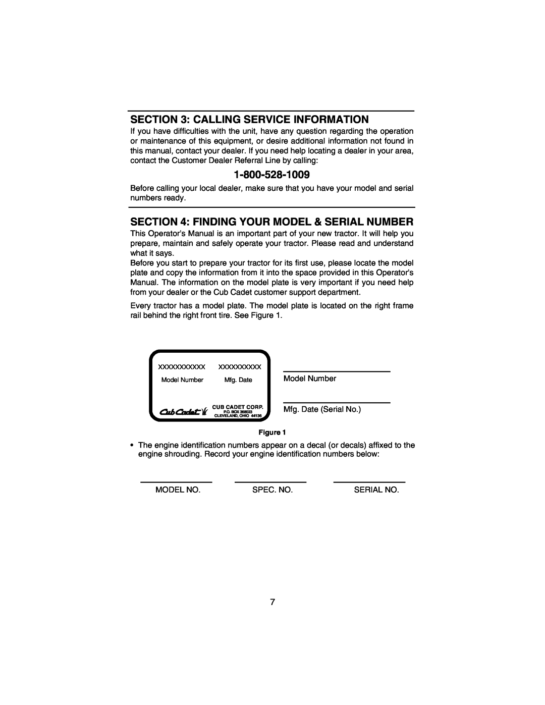 Cub Cadet 3184 manual Calling Service Information, Finding Your Model & Serial Number 