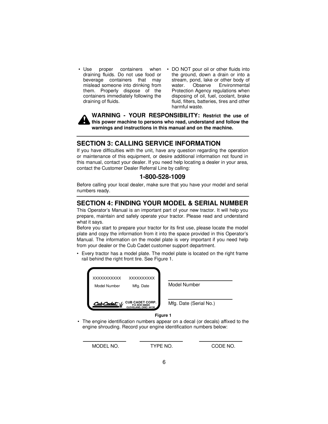 Cub Cadet 3185 manual Calling Service Information, Finding Your Model & Serial Number 