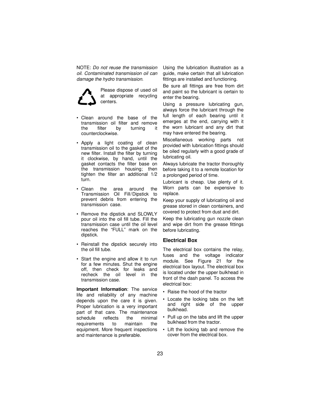 Cub Cadet 3186 manual Electrical Box, Information 