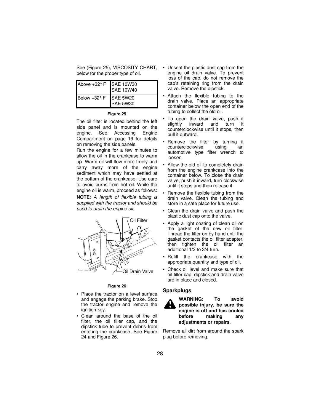 Cub Cadet 3186 manual Sparkplugs, Before making any adjustments or repairs 