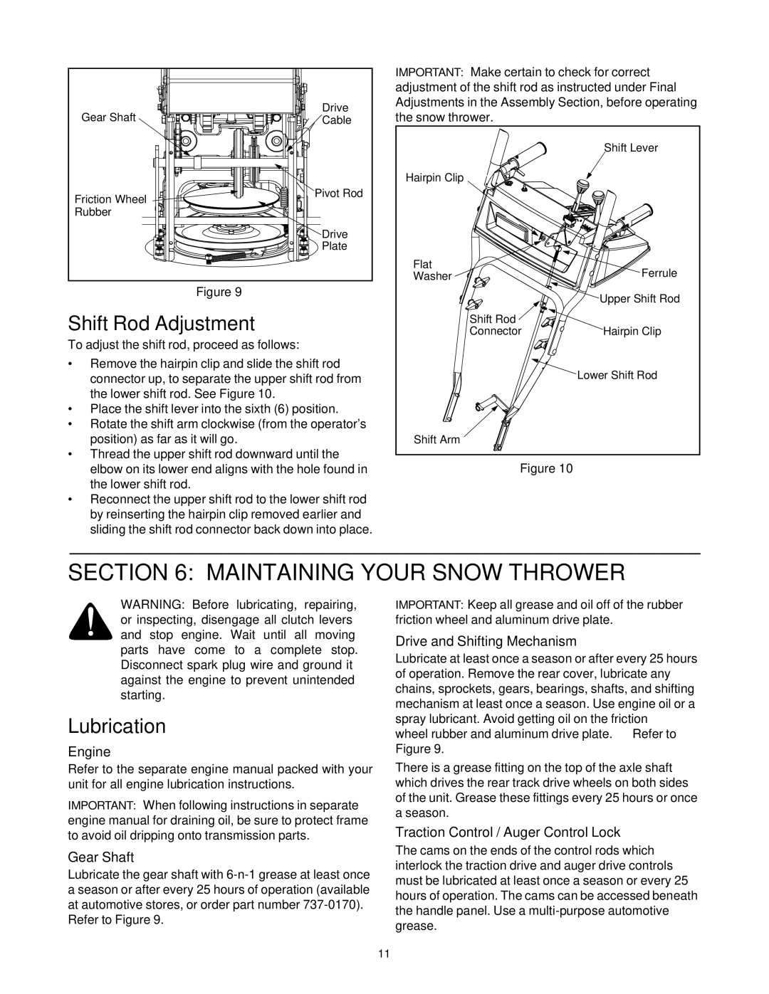 Cub Cadet 31AH4Q3G100 manual Maintaining Your Snow Thrower, Shift Rod Adjustment, Lubrication 