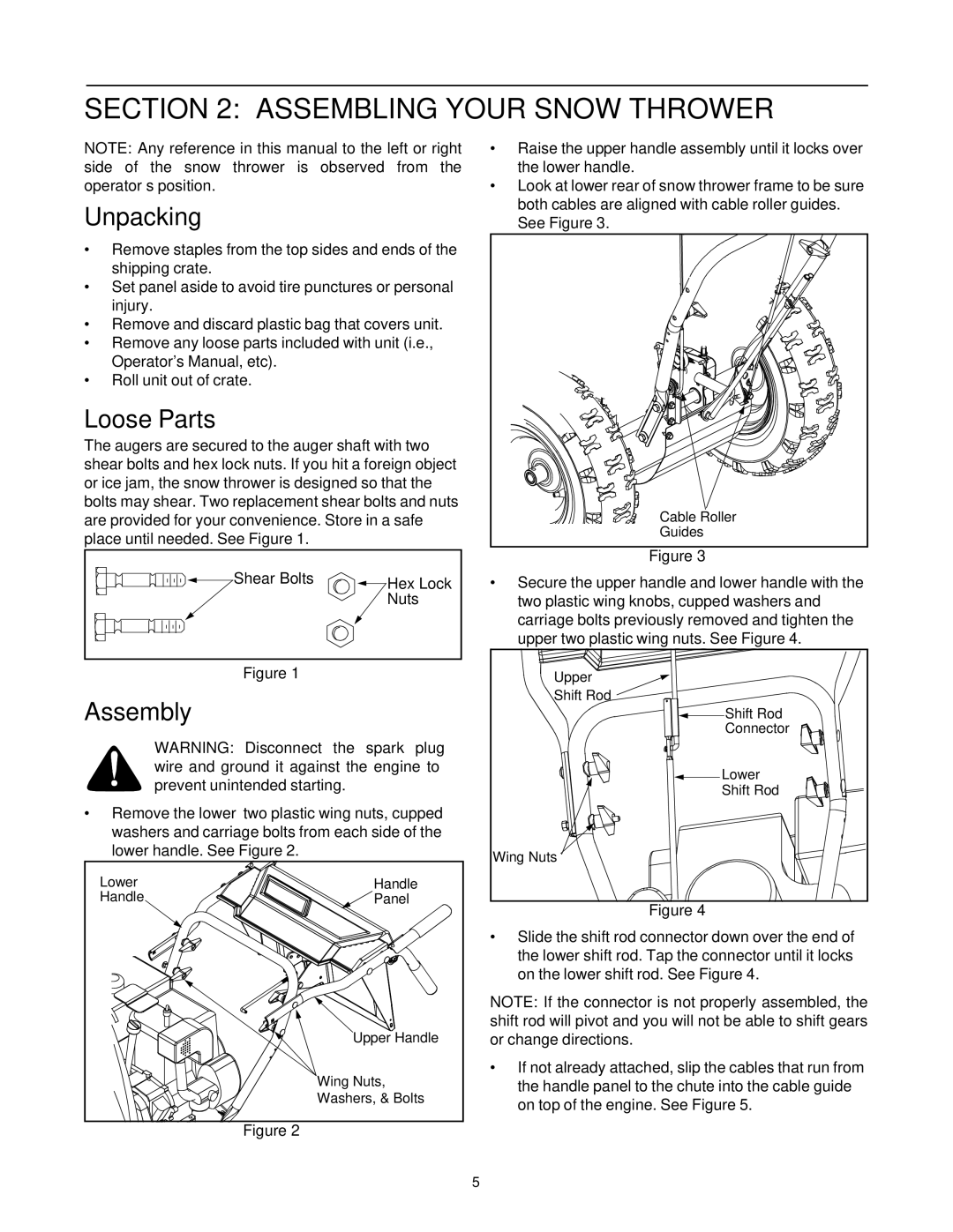 Cub Cadet 31AH4Q3G100 manual Assembling Your Snow Thrower, Unpacking, Loose Parts, Assembly, Shear Bolts Hex Lock Nuts 