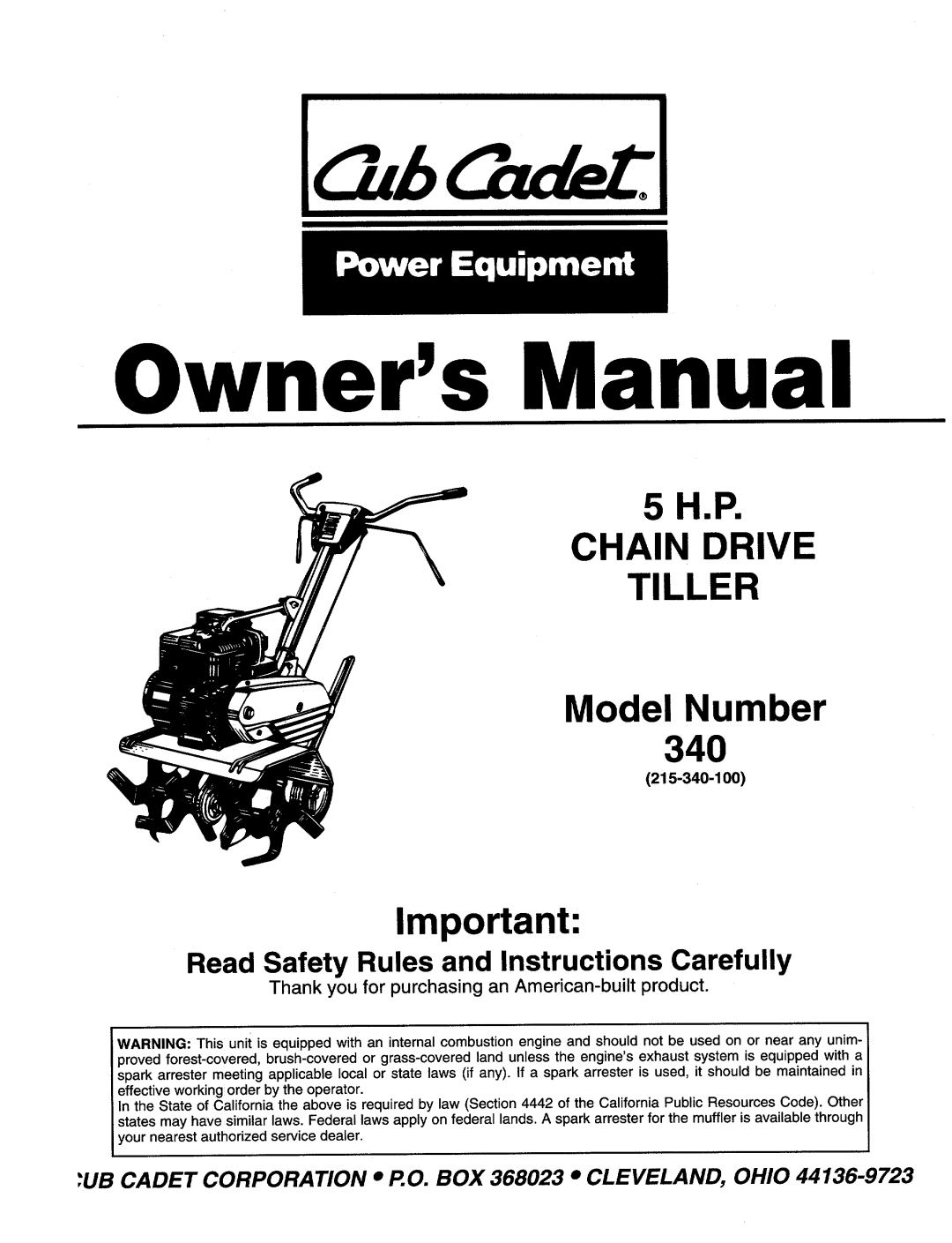 Cub Cadet 340 manual 