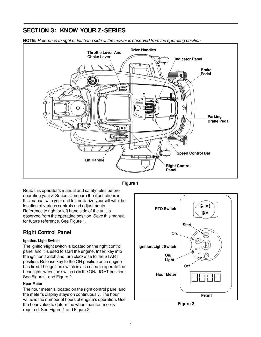 Cub Cadet 365L, 364, 365, 364, 365, 365L manual Know Your Z-SERIES, Right Control Panel 