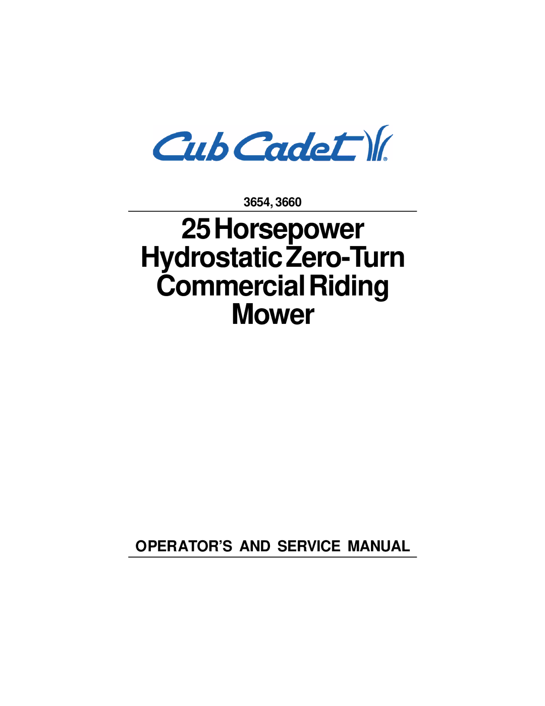 Cub Cadet 3654, 3660 service manual Commercial Riding Mower 