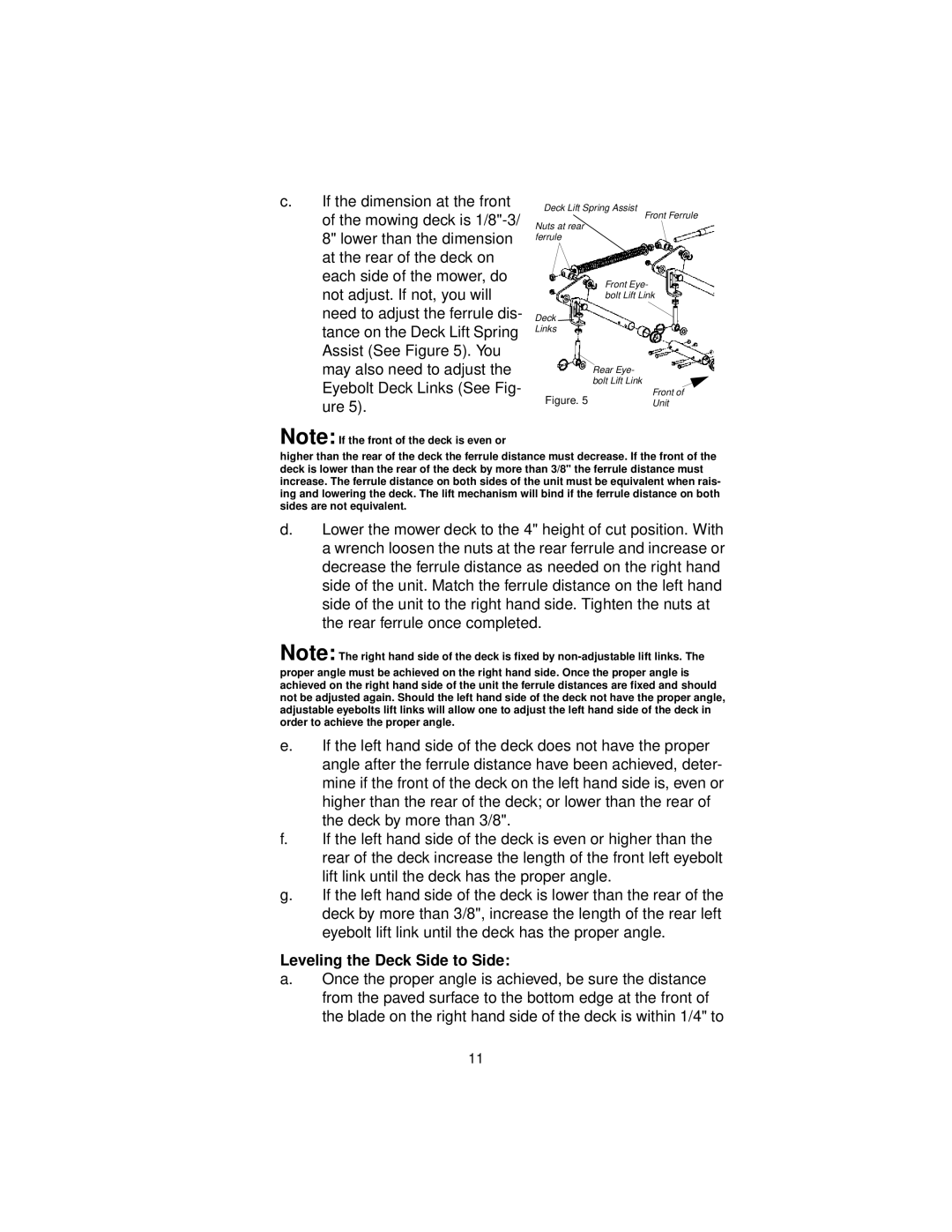 Cub Cadet 3654, 3660 service manual Leveling the Deck Side to Side 