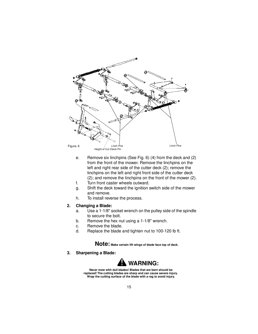 Cub Cadet 3654, 3660 service manual Changing a Blade, Sharpening a Blade 