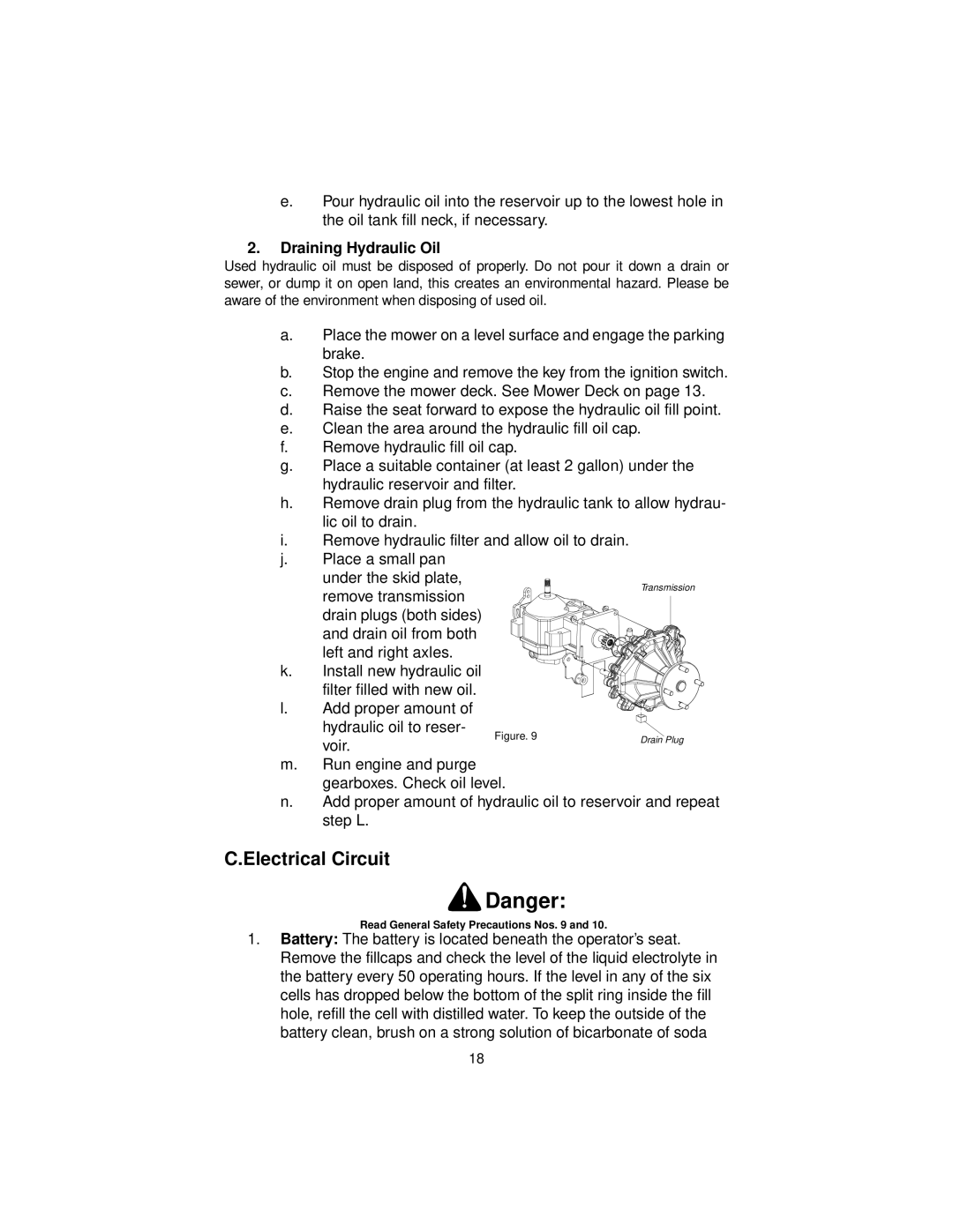 Cub Cadet 3654, 3660 service manual Electrical Circuit, Draining Hydraulic Oil 