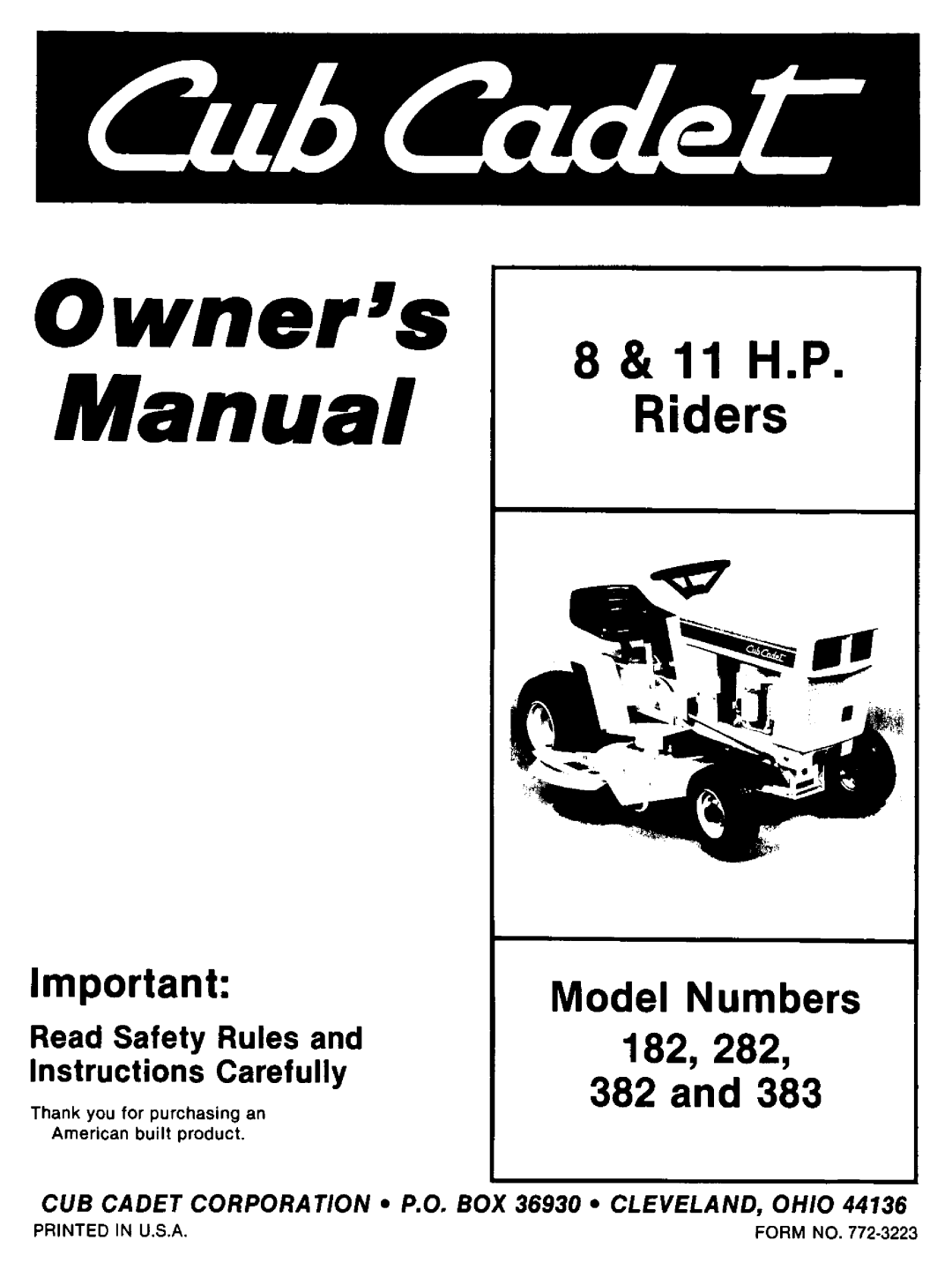 Cub Cadet 383, 282H, 382 manual 