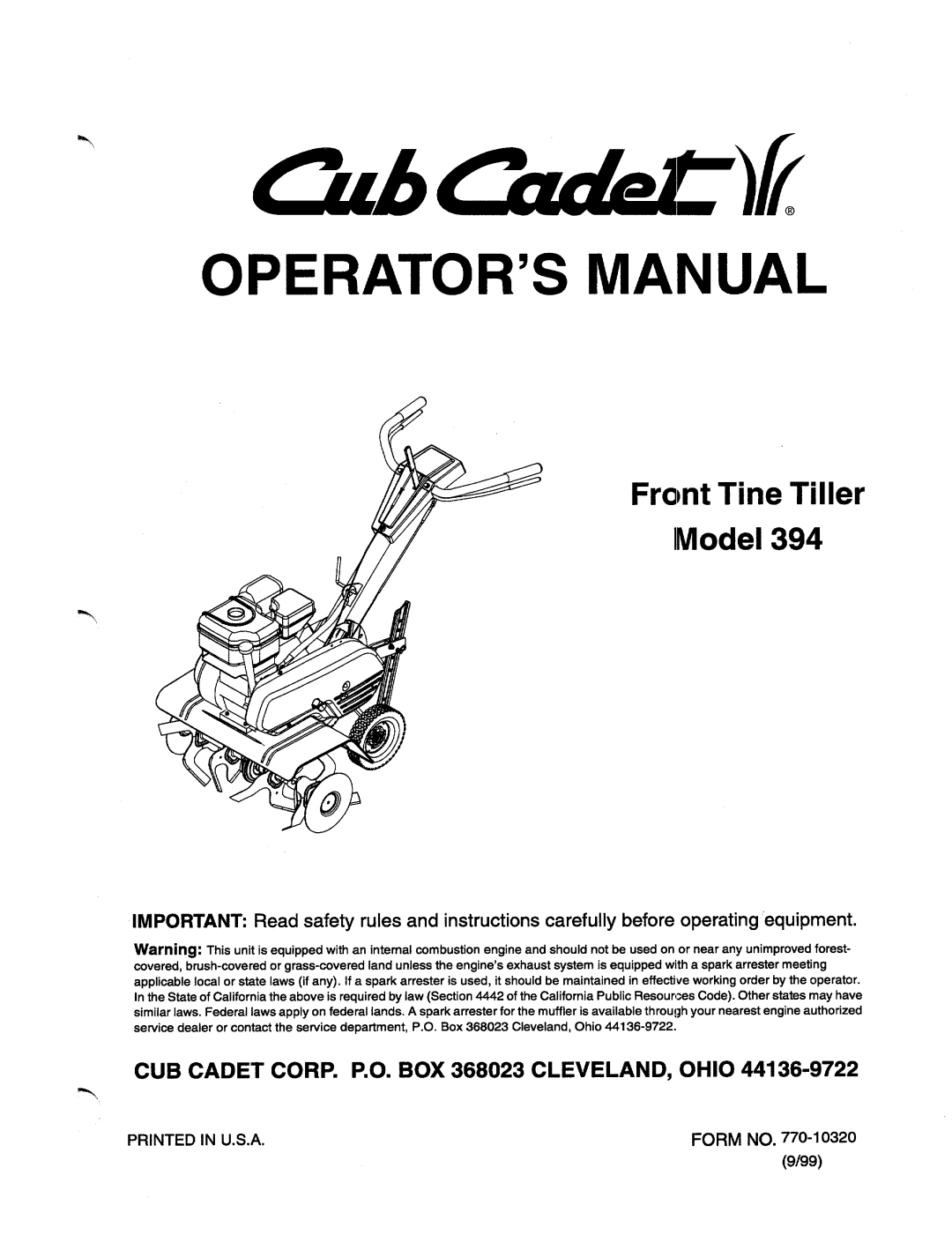 Cub Cadet 394 manual 