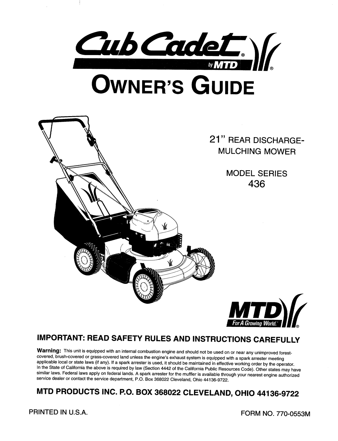 Cub Cadet 436 manual 