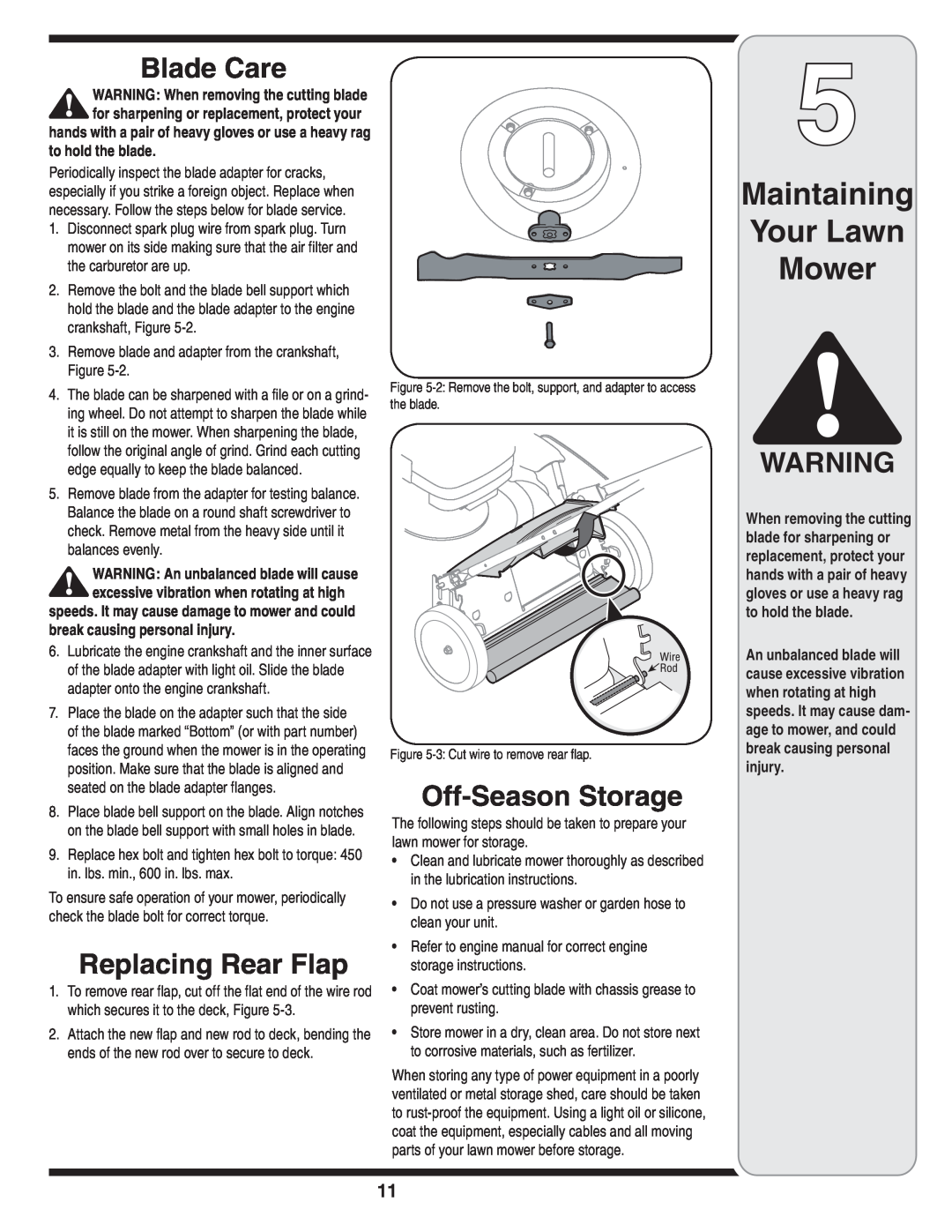 Cub Cadet 439 warranty Blade Care, Replacing Rear Flap, Off-Season Storage, Maintaining Your Lawn Mower, to hold the blade 