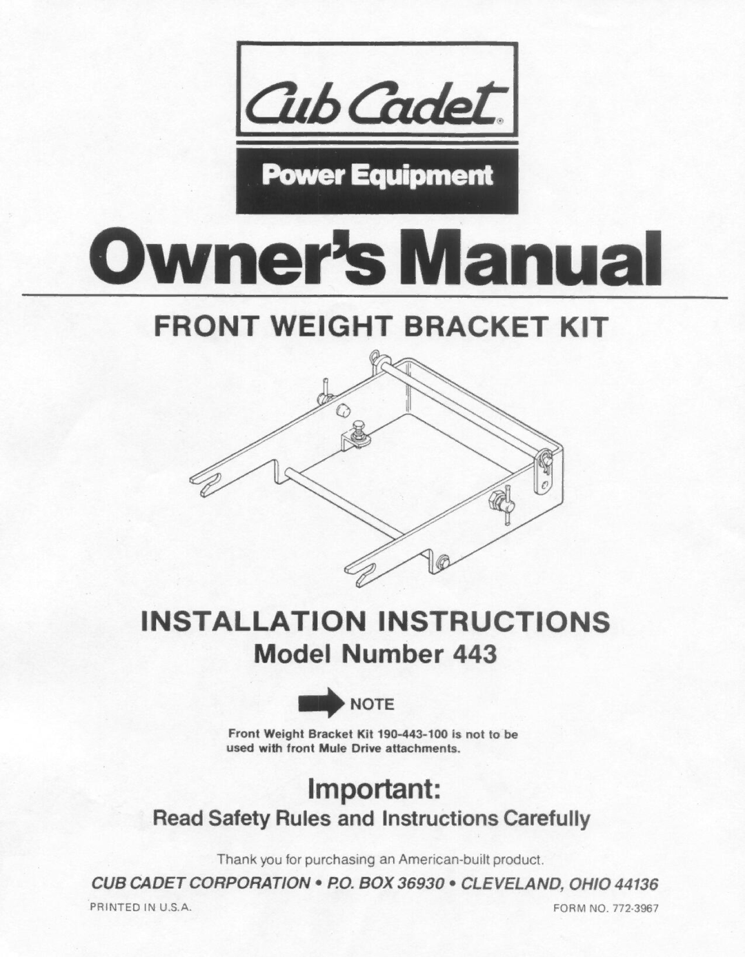 Cub Cadet 443 manual 